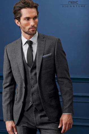 Signature Grey Textured Slim Fit Suit: Jacket